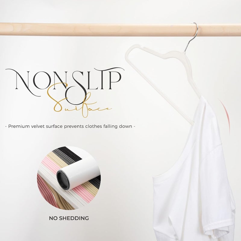 HOUSE DAY Premium Velvet 50 Pack, Non-Slip Clothes Felt Hangers Ivory, Sturdy & Durable Suit Slim Felt Hangers for Space Saving, Heavy Duty Coat with 360 Rotating Hook - Image 4