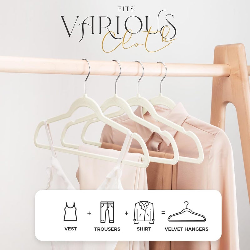 HOUSE DAY Premium Velvet 50 Pack, Non-Slip Clothes Felt Hangers Ivory, Sturdy & Durable Suit Slim Felt Hangers for Space Saving, Heavy Duty Coat with 360 Rotating Hook - Image 2