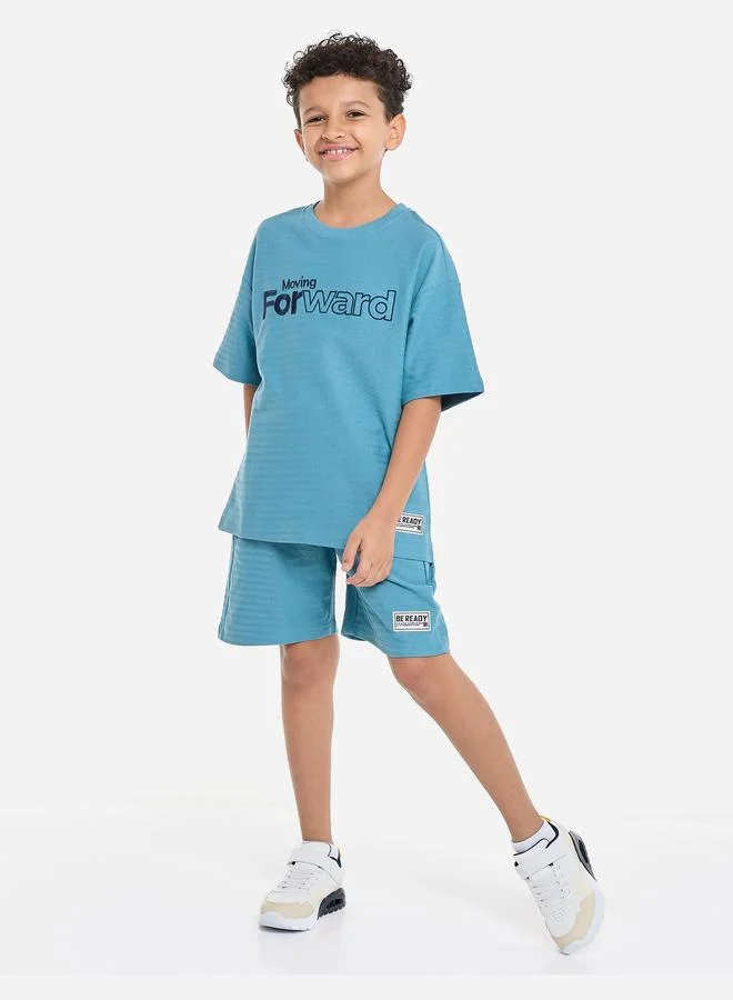 victor and jane Victor And Jane Boys Blue Embroidered T-Shirt and Shorts Set