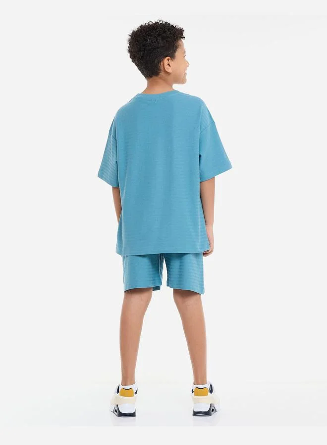 victor and jane Victor And Jane Boys Blue Embroidered T-Shirt and Shorts Set