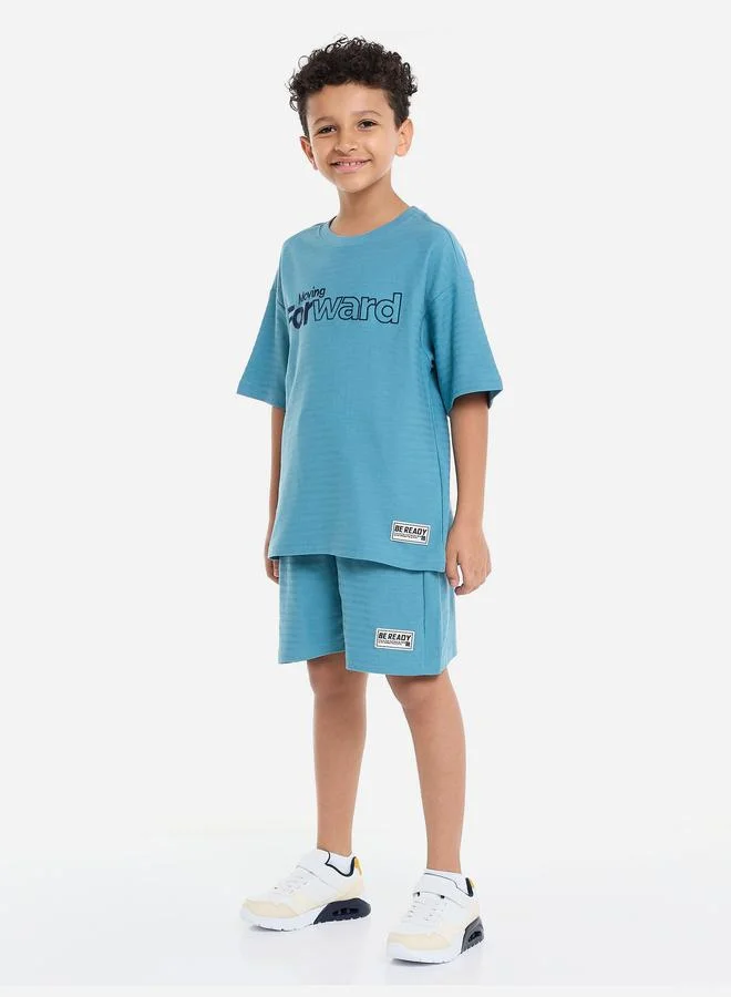 victor and jane Victor And Jane Boys Blue Embroidered T-Shirt and Shorts Set