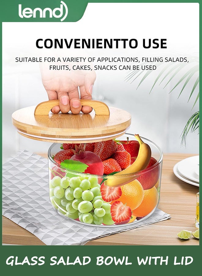 لينند وعاء سلطة زجاجي، وعاء سلطة كبير مع غطاء، وعاء سلطة زجاجي شفاف لتقديم كعكة الآيس كريم والكعك الصغير والسلطة والفواكه، آمن للاستخدام في الميكروويف وغسالة الأطباق - Image 3