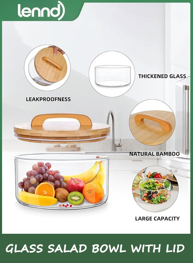 لينند وعاء سلطة زجاجي، وعاء سلطة كبير مع غطاء، وعاء سلطة زجاجي شفاف لتقديم كعكة الآيس كريم والكعك الصغير والسلطة والفواكه، آمن للاستخدام في الميكروويف وغسالة الأطباق - Image 5