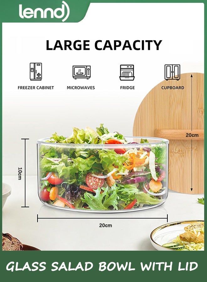 لينند وعاء سلطة زجاجي، وعاء سلطة كبير مع غطاء، وعاء سلطة زجاجي شفاف لتقديم كعكة الآيس كريم والكعك الصغير والسلطة والفواكه، آمن للاستخدام في الميكروويف وغسالة الأطباق - Image 2