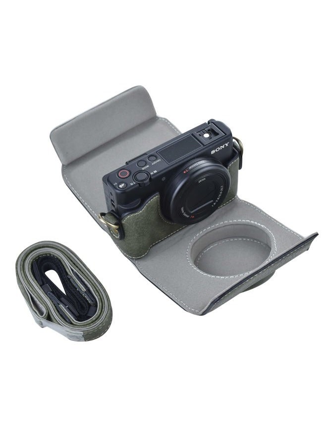 Rieibi ZV1 Case - Vintage PU Leather Camera Case for Sony ZV1 ZV-1 DSLR Camera - Protective Case with Strap, Green, Beauty Case - Image 5