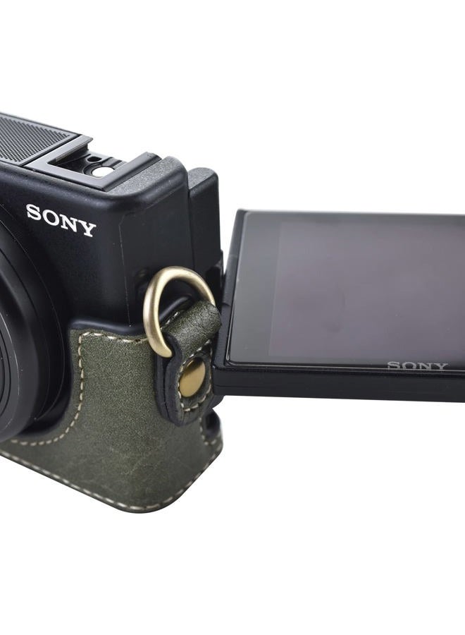 Rieibi ZV1 Case - Vintage PU Leather Camera Case for Sony ZV1 ZV-1 DSLR Camera - Protective Case with Strap, Green, Beauty Case - Image 4