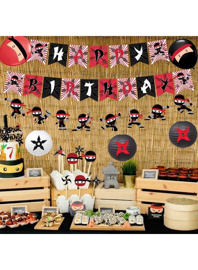 Fangleland Ninja Birthday Party Decoration Red and Black Warrior Themed Party Supplies for Boys with Ninja Happy Birthday Banner Cake Topper Sticker and Paper Lanterns - Image 5