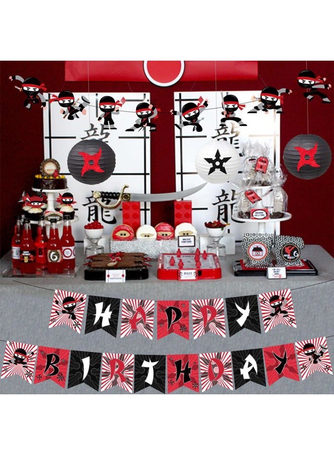 Fangleland Ninja Birthday Party Decoration Red and Black Warrior Themed Party Supplies for Boys with Ninja Happy Birthday Banner Cake Topper Sticker and Paper Lanterns - Image 4