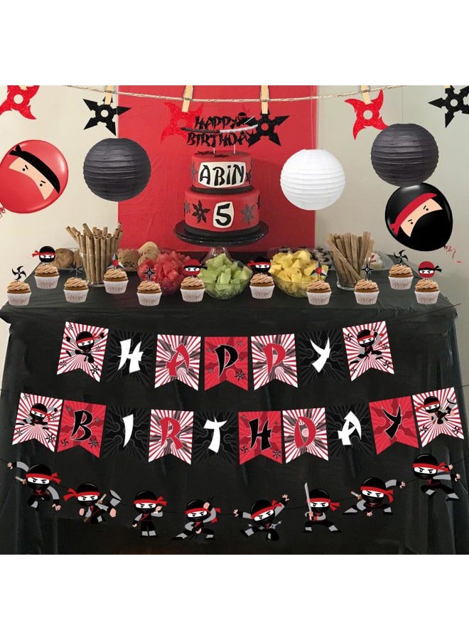 Fangleland Ninja Birthday Party Decoration Red and Black Warrior Themed Party Supplies for Boys with Ninja Happy Birthday Banner Cake Topper Sticker and Paper Lanterns - Image 2