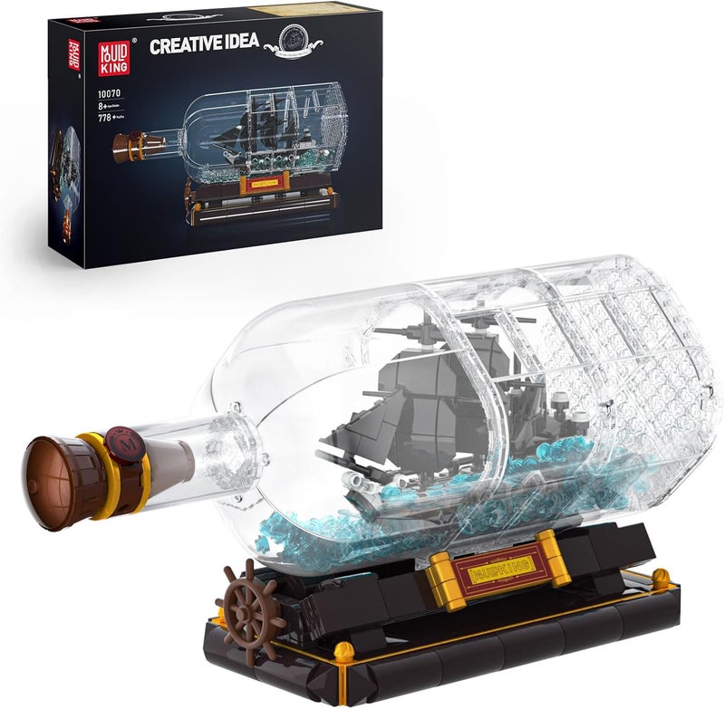 mould king Black Pearl Ship in a Bottle Building Blocks, Collectible Display Pirate Ship in a Bottle, Pirate Ship Model Kit Building Toys Gift for Adults and Kids Aged 8+ (778 PCS) - Image 1
