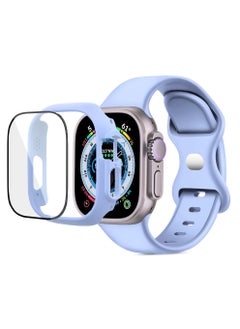 Band with Case For Apple Watch Ultra/Ultra 2 49mm,Adjustable Silicone Sport Wristband Replacement, Strap With Cover Built-in Glass Screen Protector for iWatch Ultra 49 mm (Baby Blue)
