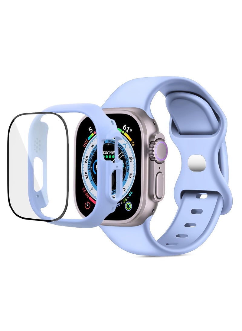 Generic - Band with Case For Apple Watch Ultra/Ultra 2 49mm,Adjustable Silicone Sport Wristband Replacement, Strap With Cover Built-in Glass Screen Protector for iWatch Ultra 49 mm (Baby Blue) - Image 1