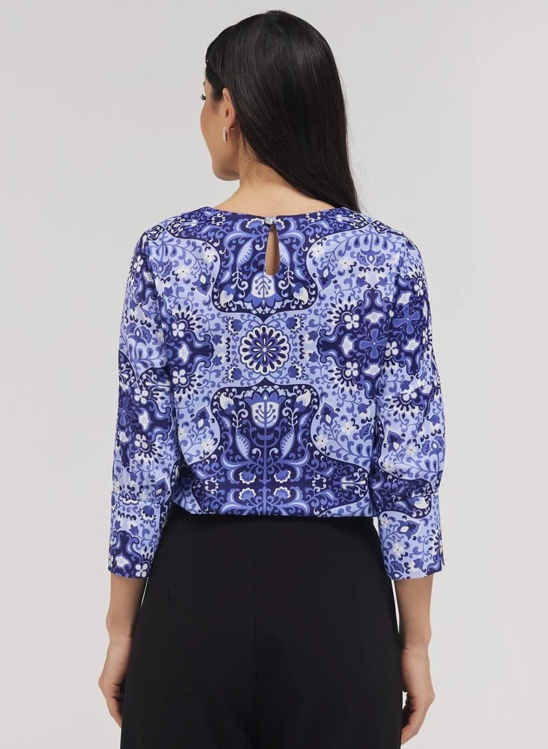 Zigzag  Printed Half Sleeve Chiffon Top With A Cuffed Sleeve for Women | Best Price UAE