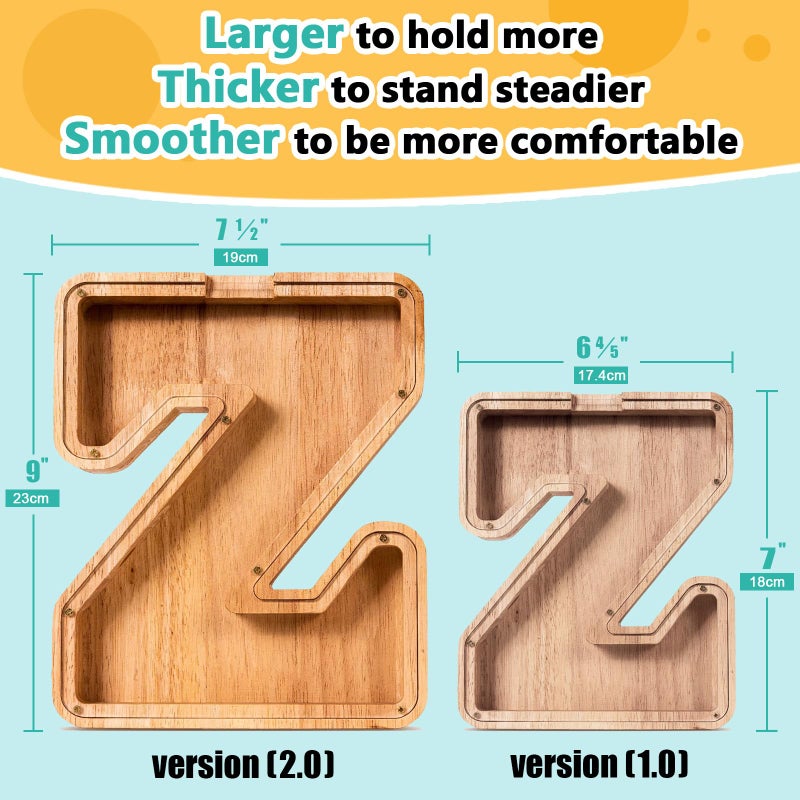SummiDate Wooden Letter Piggy Bank for Kids Piggy Bank for Boys Girls Toddler Alphabet Z Money Bank Personalized Initial Wood Coin Bank Birthday for Kids Z - Image 3