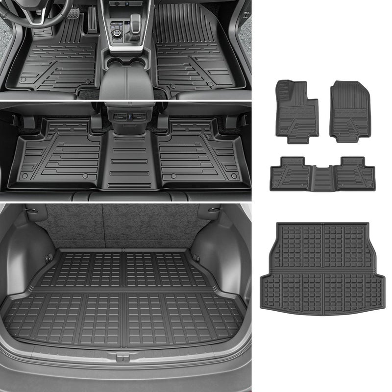 powoq Floor Mat Compatible with 2019 2020 2021 2022 2023 2024 2025 Toyota RAV4 Trunk Mat TPE Cargo Liner Replacement for 2019-2025 Toyota RAV4 Accessories (Fit 2019-2025, Rear Trunk Mat + Floor Mats) - Image 1