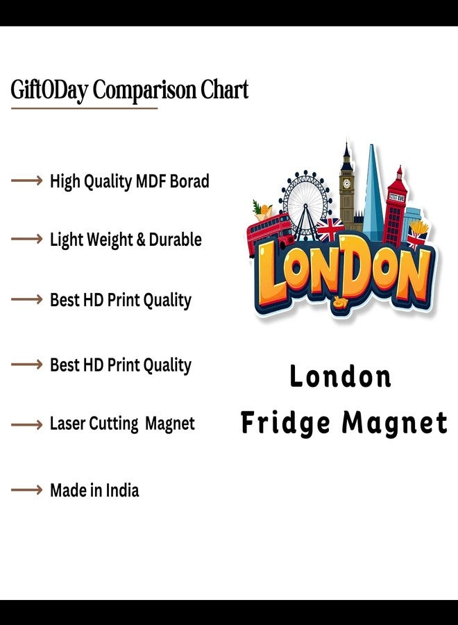 Giftoday London Country Theme Souvenir Wooden Refrigerator Stylish Fridge Magnet - Perfect Souvenir Gift for Brother, Sister, Kids | Fridge Decoration | Kitchen Decor | Pack of 2 | Size 3x3 Inches - Image 2