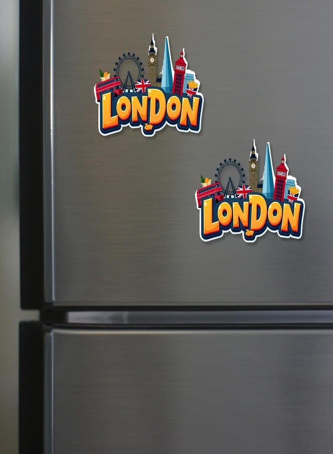 Giftoday London Country Theme Souvenir Wooden Refrigerator Stylish Fridge Magnet - Perfect Souvenir Gift for Brother, Sister, Kids | Fridge Decoration | Kitchen Decor | Pack of 2 | Size 3x3 Inches - Image 1