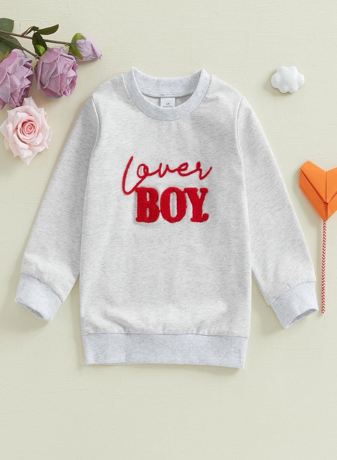 Karuedoo Toddler Baby Boy Girl Valentines Clothes Letter Print Crewneck Sweatshirt Long Sleeve Shirts Top Spring Outfit (A-Gray, 3-4 Years) - Image 2