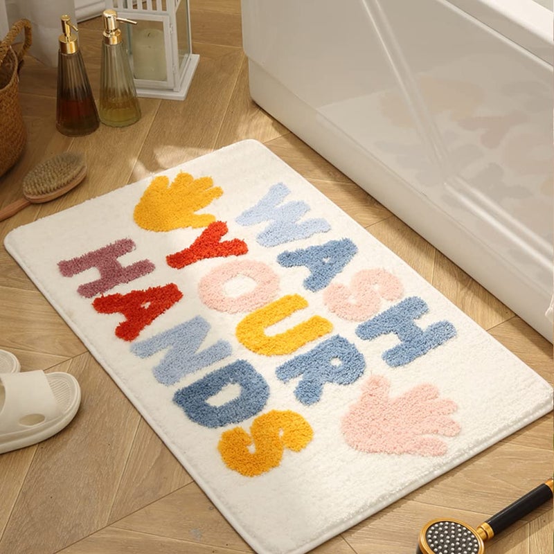mamrug Cute Bath Mat Non Slip Soft Fluffy and Absorbent Microfiber Colourful Bathroom MatFloor Rug Wash Your Hands Funny Bathroom Rug Home Decor 197x315