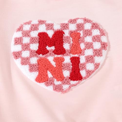 BeQeuewll Baby Girl Valentines Day Outfit Long Sleeve Heart Checkerboard Print Sweatshirt Plaid Pants 2Pcs Valentine Clothes (Mini Pink, 18-24 Months) - Image 3