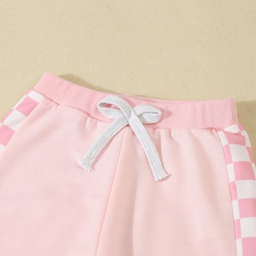 BeQeuewll Baby Girl Valentines Day Outfit Long Sleeve Heart Checkerboard Print Sweatshirt Plaid Pants 2Pcs Valentine Clothes (Mini Pink, 18-24 Months) - Image 4