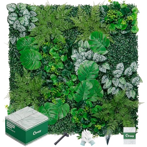 Grooy Artificial Boxwood Panels, Grass Wall Panels 12 Pack 20"x20",Privacy Hedge Fence Screen with UV Protection,Fake Greenery Backdrop for Indoor Wedding Decoration and Outdoor Garden Backyard - Image 1