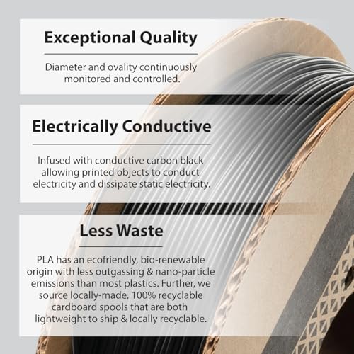 Proto-Pasta Protopasta Electrically Conductive Composite Black PLA 3D Printer Filament for Electrically Conductive 3D Prints | Easy Printing with Low Warp | 1.75mm Filament | 500g with Recyclable Cardboard Spool - Image 4