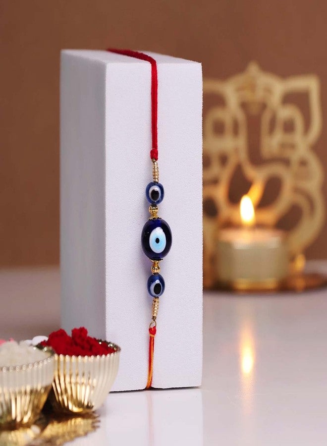 9Dzine خرز عين الحسد (10 مم) من 9Dzine، راخي للأخ (مجموعة من قطعة واحدة) | خرز أزرق مصنوع يدويًا من حجر الشفاء والحماية | راخي دوري للأخ مع بطاقة تهنئة راكشا باندهان وزجاجة تشاول كومكوم - Image 2