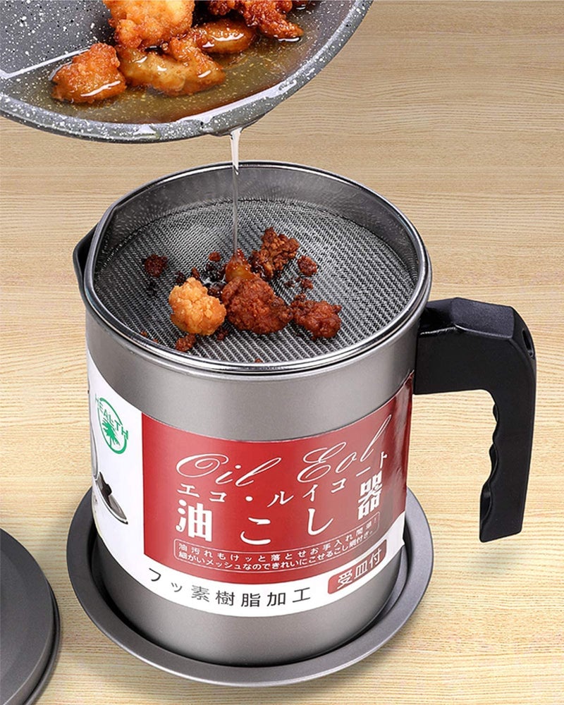 STHITI STHITI Grease Container with Stainless Steel Strainer 14L Container with Handle NonStick Coating Grease Strainer Can MultiPurpose Oil Storage Pot with Dustproof Lid and Tray Cooking Oil Holder  - Image 2