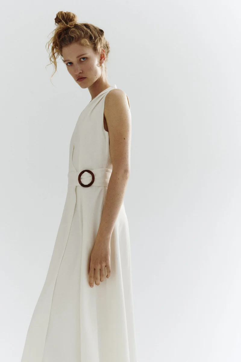 Linen-blend wrap dress