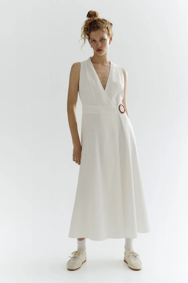 H&M  Linen-blend wrap dress for Women | Best Price UAE