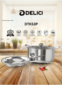 3 قطع ديليسي Dtks3P طقم سحري من الفولاذ المقاوم للصدأ ثلاثي الطبقات باللون الفضي