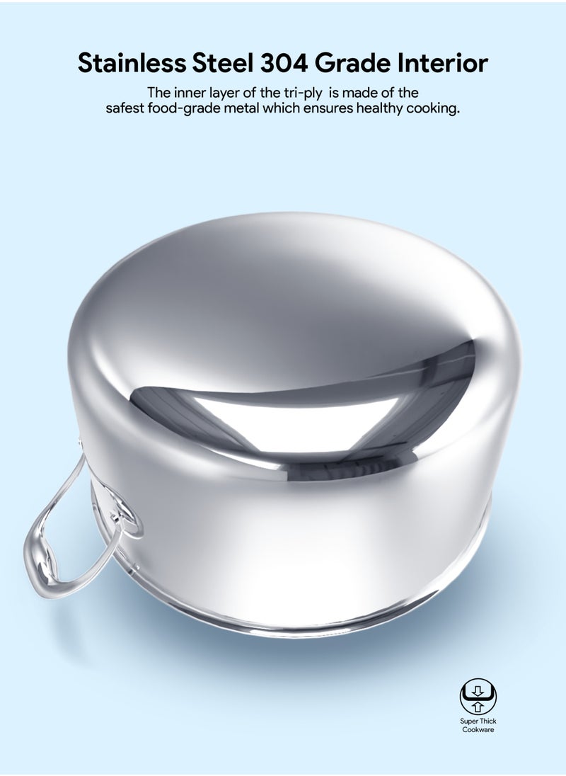 DELICI 3 Pieces Tri-Ply Stainless Steel And Aluminium Frying Pan And Sauce Pan With Steel Lid, Oven Safe, Dishwasher Safe, Healthy Non-Stick Interior, Induction Cooking Pot  - Image 3