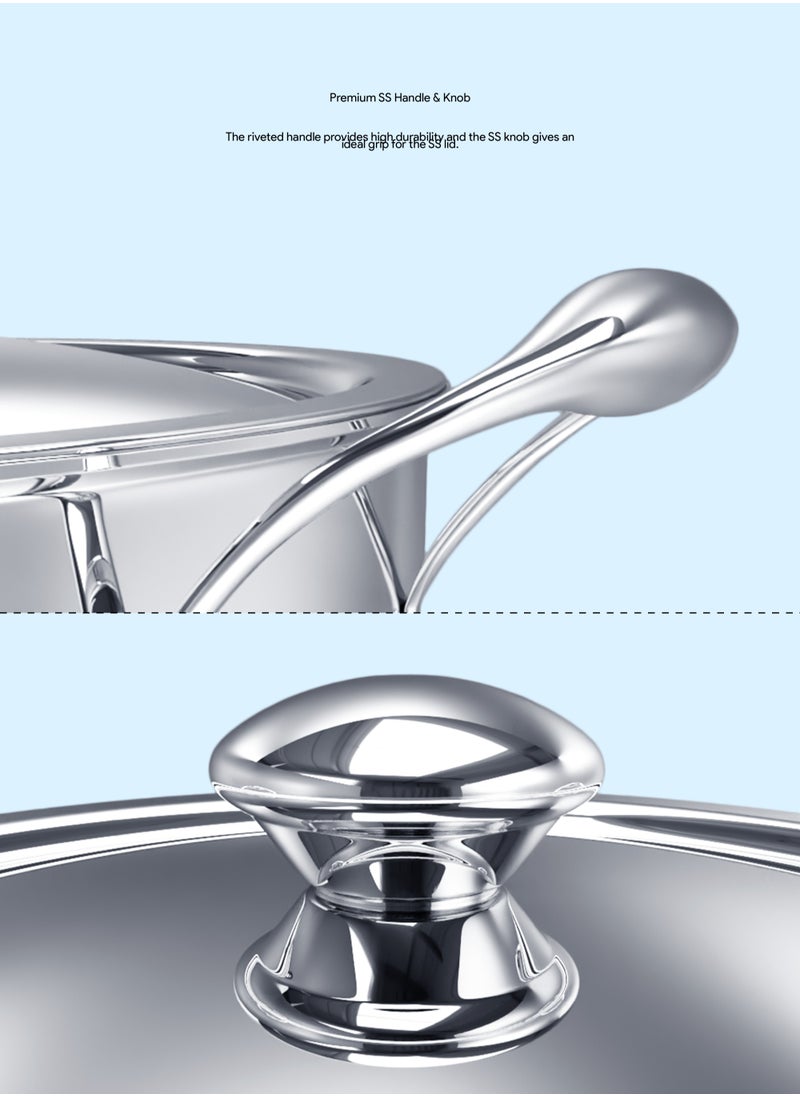 DELICI 3 Pieces Tri-Ply Stainless Steel And Aluminium Frying Pan And Sauce Pan With Steel Lid, Oven Safe, Dishwasher Safe, Healthy Non-Stick Interior, Induction Cooking Pot  - Image 4