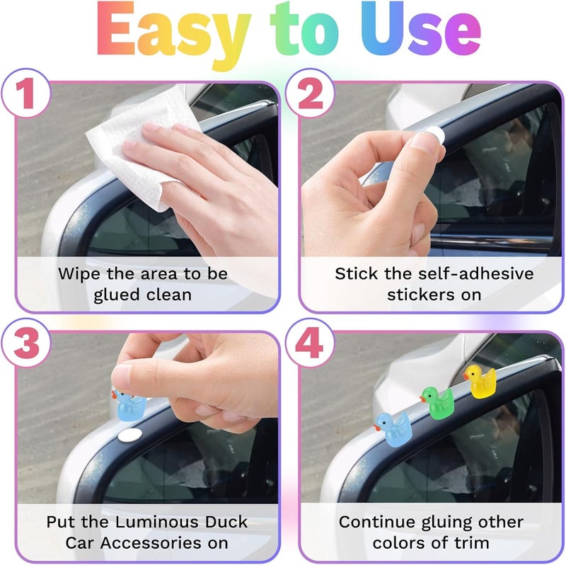 ecocstm 16 PCS Cute Duck Dashboard Decorations, Luminous Duck Car Accessories, Rearview Mirror Adhesive Ornaments, Fun Duck Car Interior Decor, Car Decorations Interior Hanging space save - Image 5