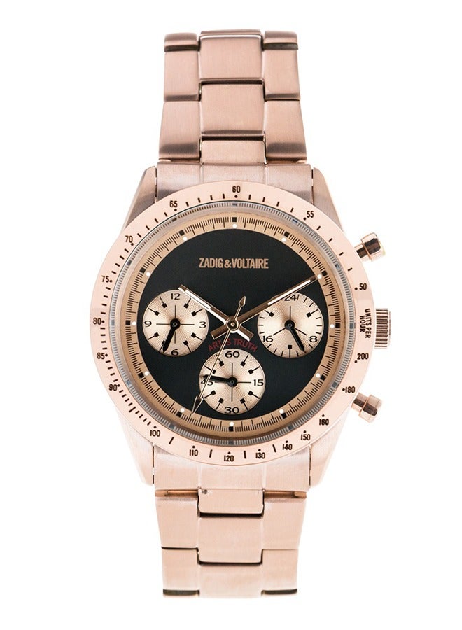 ZADIG & VOLTAIRE Zadig and Voltaire Black Dial and Rose Gold Plated Stainless Steel Strap Unisex Watch  - ZVM128 - Image 1