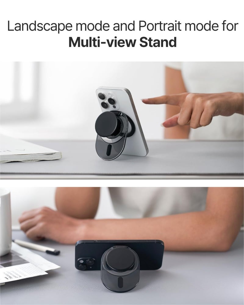 Sinjimoru Phone Grip Stand, Compatible with MagSafe, Adaptor Ring Included, 3000G Kickstand for iPhone 17/16/15/14/13. M-Tap Tok Stand Clear Black - Image 3