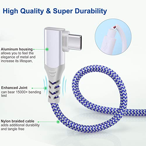 Pofesun USB C Cable Fast Charging, Pofesun 3-Pack 10ft Nylon Braided Right Angle USB A to USB C Charger Cable, Type C Charging Cord Compatible for Samsung Galaxy S24/S23/S22/S21/S20,Note 20 10,LG G6 V30,Pixel - Image 5