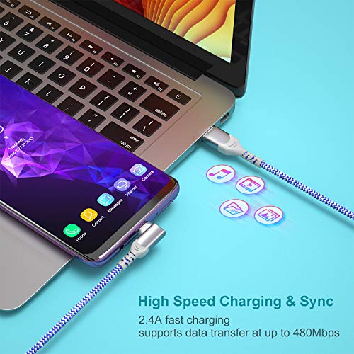 Pofesun USB C Cable Fast Charging, Pofesun 3-Pack 10ft Nylon Braided Right Angle USB A to USB C Charger Cable, Type C Charging Cord Compatible for Samsung Galaxy S24/S23/S22/S21/S20,Note 20 10,LG G6 V30,Pixel - Image 3
