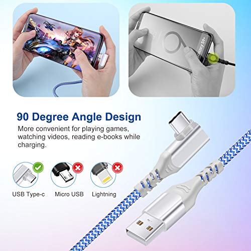 Pofesun USB C Cable Fast Charging, Pofesun 3-Pack 10ft Nylon Braided Right Angle USB A to USB C Charger Cable, Type C Charging Cord Compatible for Samsung Galaxy S24/S23/S22/S21/S20,Note 20 10,LG G6 V30,Pixel - Image 2