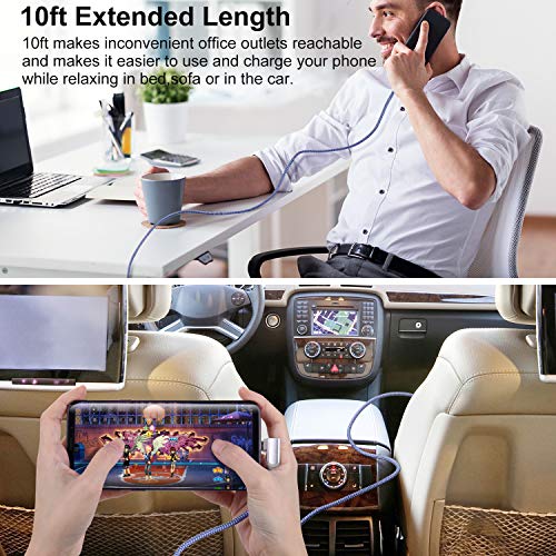 Pofesun USB C Cable Fast Charging, Pofesun 3-Pack 10ft Nylon Braided Right Angle USB A to USB C Charger Cable, Type C Charging Cord Compatible for Samsung Galaxy S24/S23/S22/S21/S20,Note 20 10,LG G6 V30,Pixel - Image 4