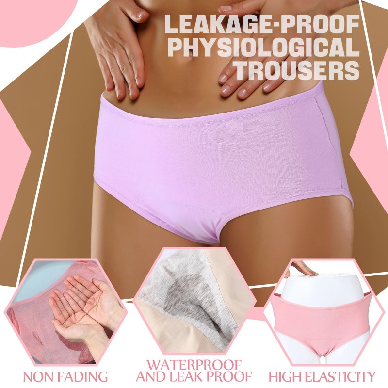 Bunnycool 8 Pcs Leakproof Underwear for Women Leak Proof High Waisted Underwear over 60 for Incontinence Panties for Women (L) Multicolor - Image 2