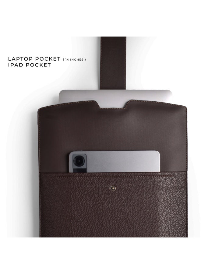 Professional Laptop Sleeve for 14-inch Laptops – Synthetic Leather Organizer Case with iPad & Charger Pockets (brown) - Image 5
