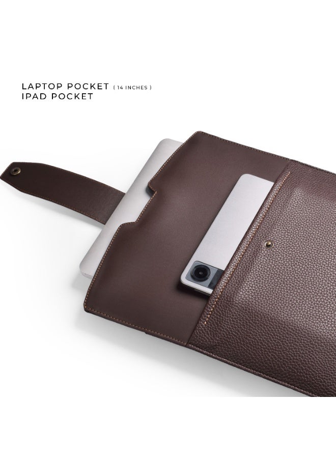 Professional Laptop Sleeve for 14-inch Laptops – Synthetic Leather Organizer Case with iPad & Charger Pockets (brown) - Image 3