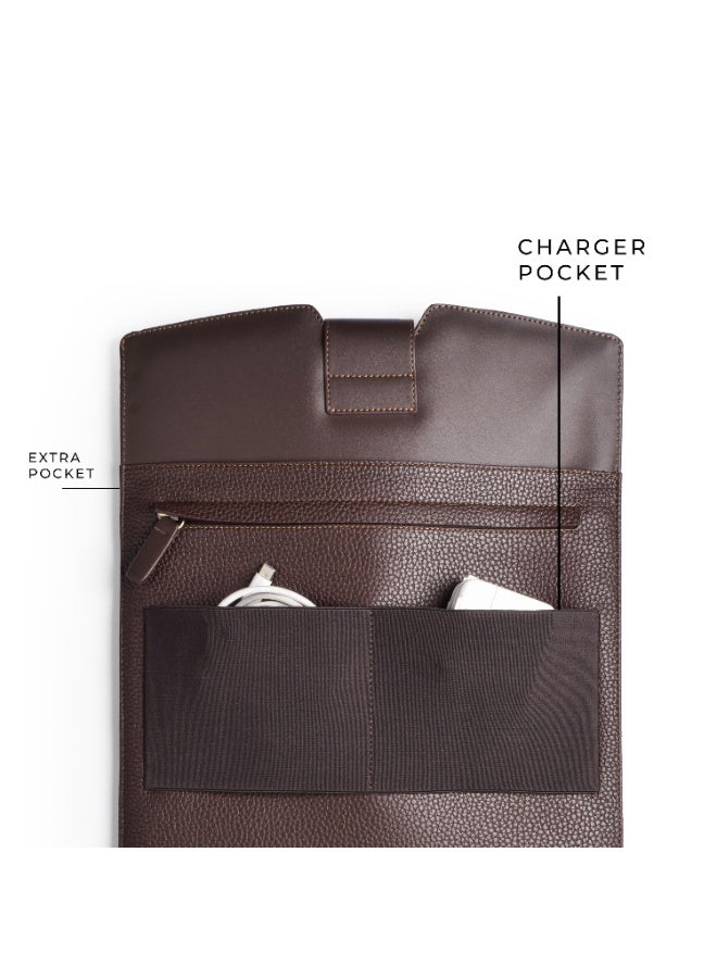 Professional Laptop Sleeve for 14-inch Laptops – Synthetic Leather Organizer Case with iPad & Charger Pockets (brown) - Image 4
