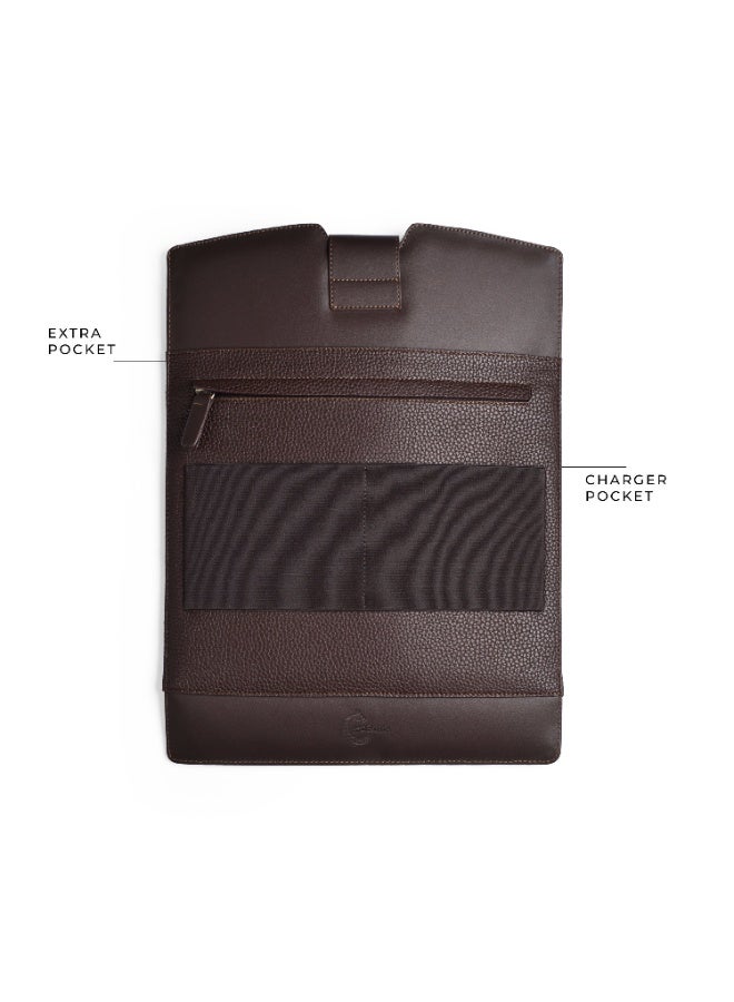 Professional Laptop Sleeve for 14-inch Laptops – Synthetic Leather Organizer Case with iPad & Charger Pockets (brown) - Image 2