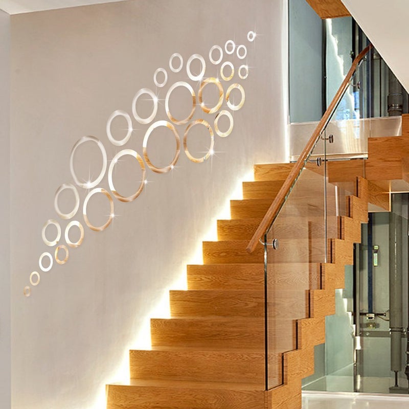 Wall1ders Wall1ders 30 Rings Golden Seven Sizes Mirror Stickers for Wall Acrylic Mirror Wall Decor Sticker Wall Mirror Stickers Acrylic Stickers Wall Stickers for Hall Room Bed Room Kitchen