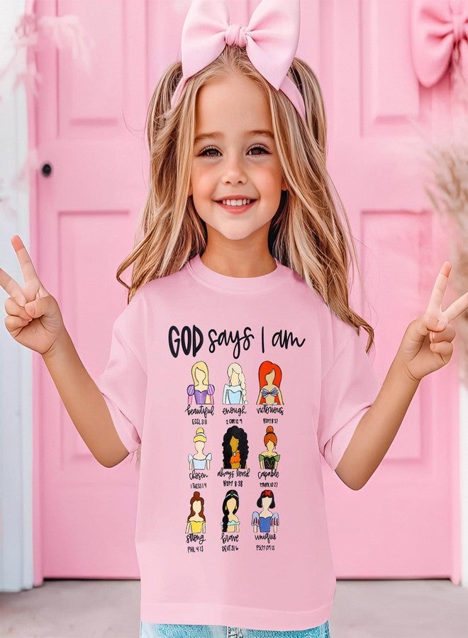 KEKEMI Toddler Girl Christian Shirts God Says I Am Beautiful Enough T-Shirt Princess Outfit Motivational Bible Verse Tee Tops(Pink,3T) - Image 2