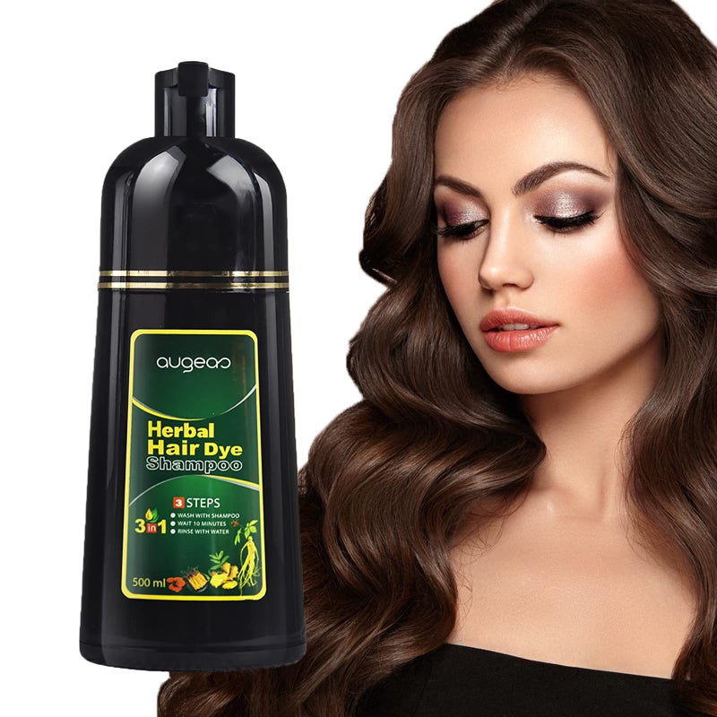 Ivnil Augeashair Dark Brown Hair Dye Shampoo for Gray Augeas Instant Color 3 in 1 Women and Men Augeo Herbal Ingredients 100 Grey Coverage 500ML