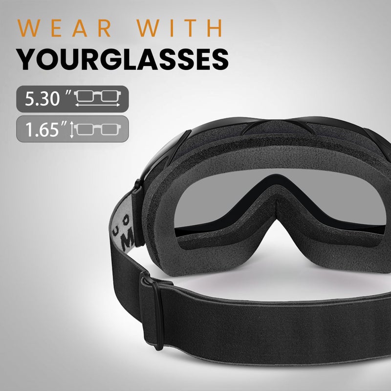 OutdoorMaster OTG Ski Goggles - Over Glasses Ski/Snowboard Goggles for Men, Women & Youth - 100% UV Protection (Black Frame + VLT 47% Gray Lens) - Image 2